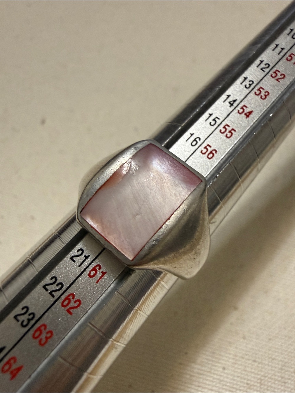 Sterling Silver 925 Pink Mother of Pearl Rectangular Signet Ring size 8.75